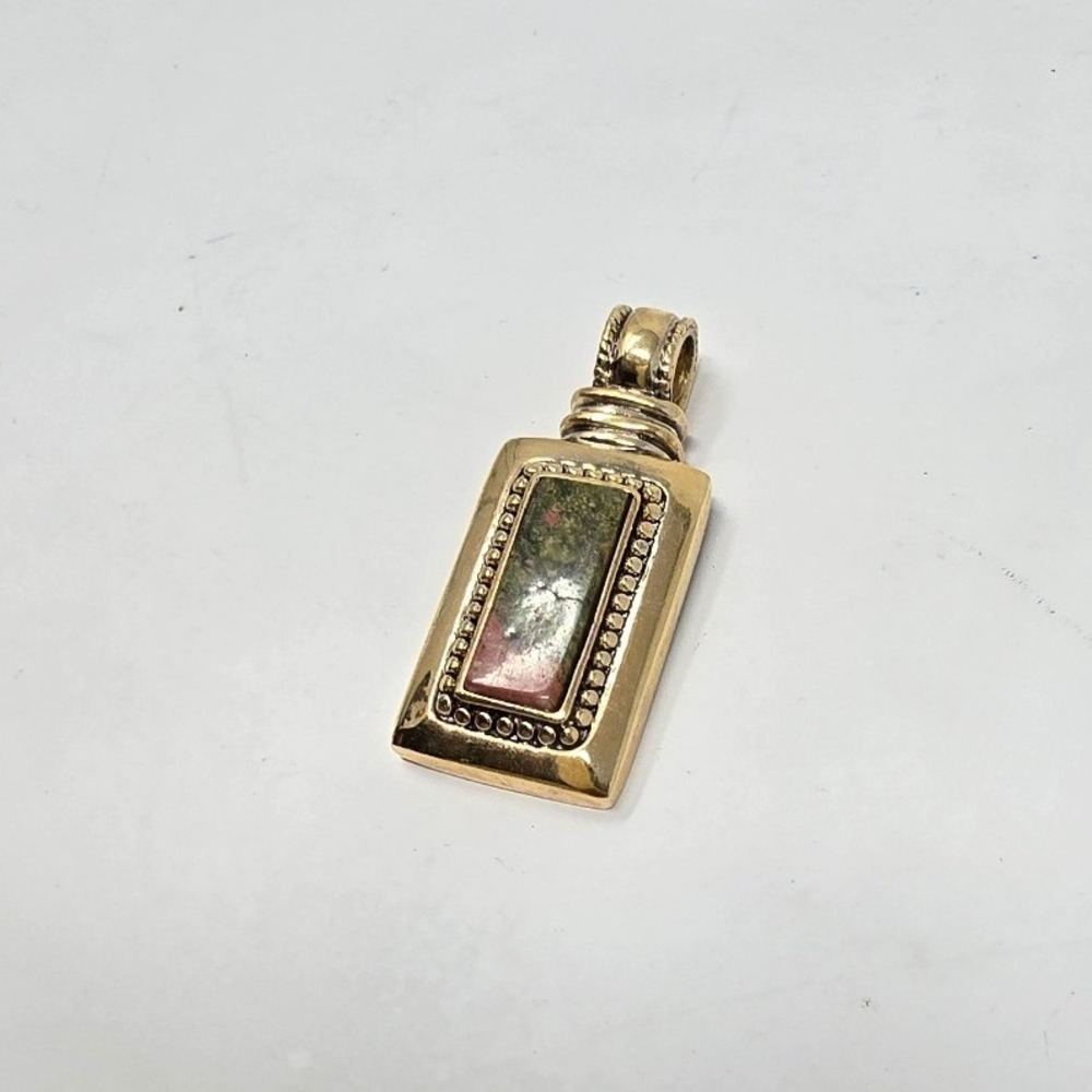 Vtg Roman signed Unakite pendant gold tone semi precious stone boho chic earthy - Picture 3 of 6